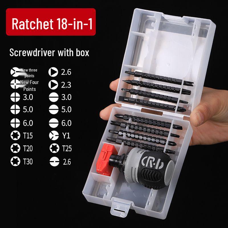 Compact Double-Headed Stubby Ratchet Screwdriver with Phillips & Slotted Bits - Telescopic, Labor-Saving, Forward/Reverse Function
