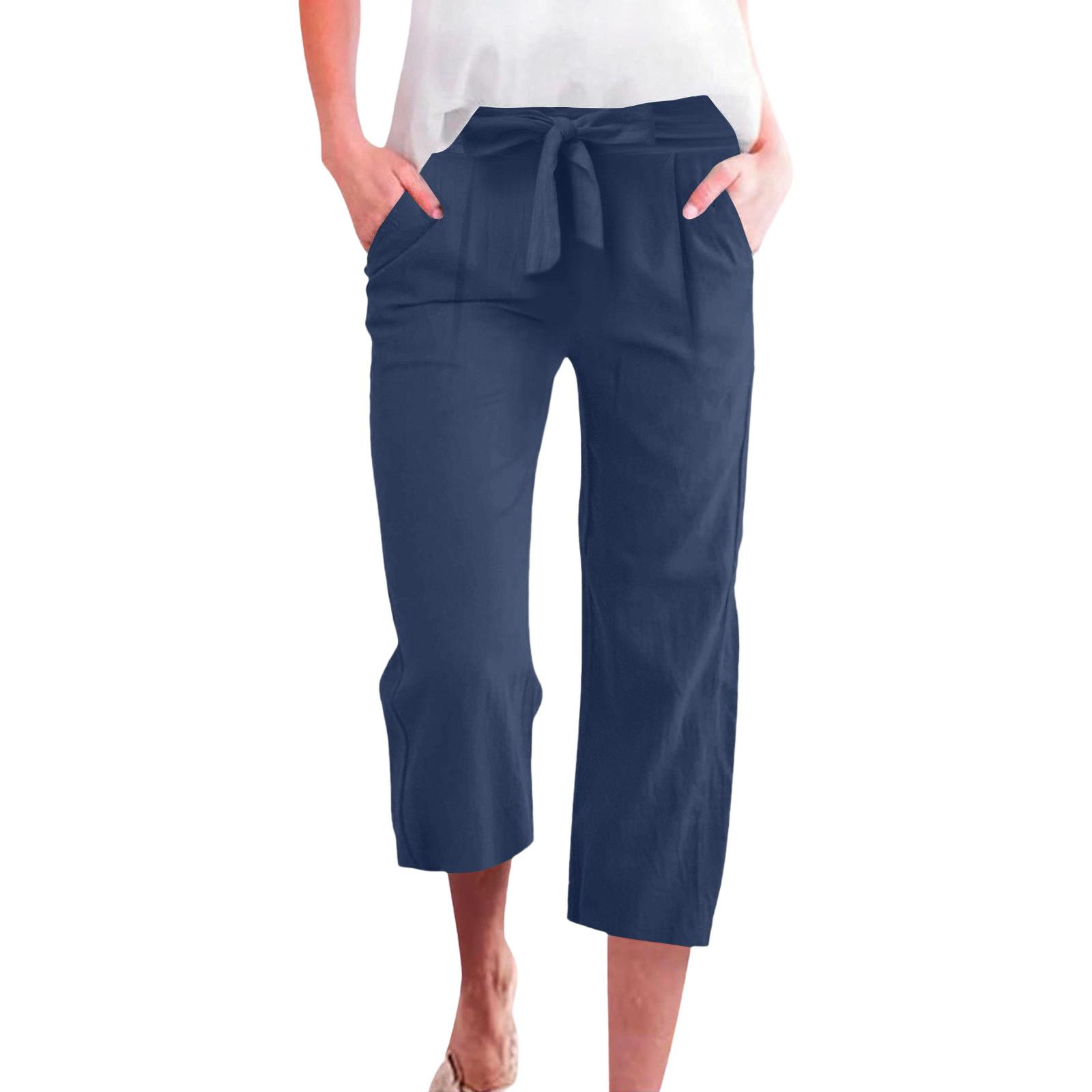 

Women s Casual Fashion -Color Elastic Waistband Pocketed Wide-Leg Straight-Cut Shorts M Темно-синій