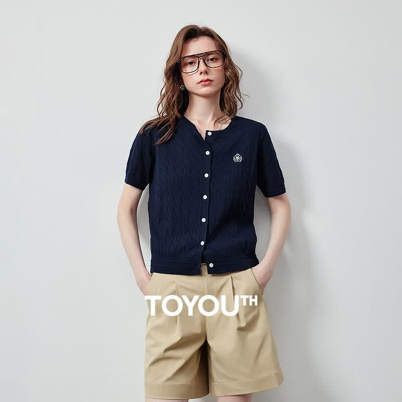 Chuyu Women s Academy Style Cable Knit Short Sleeve Top S