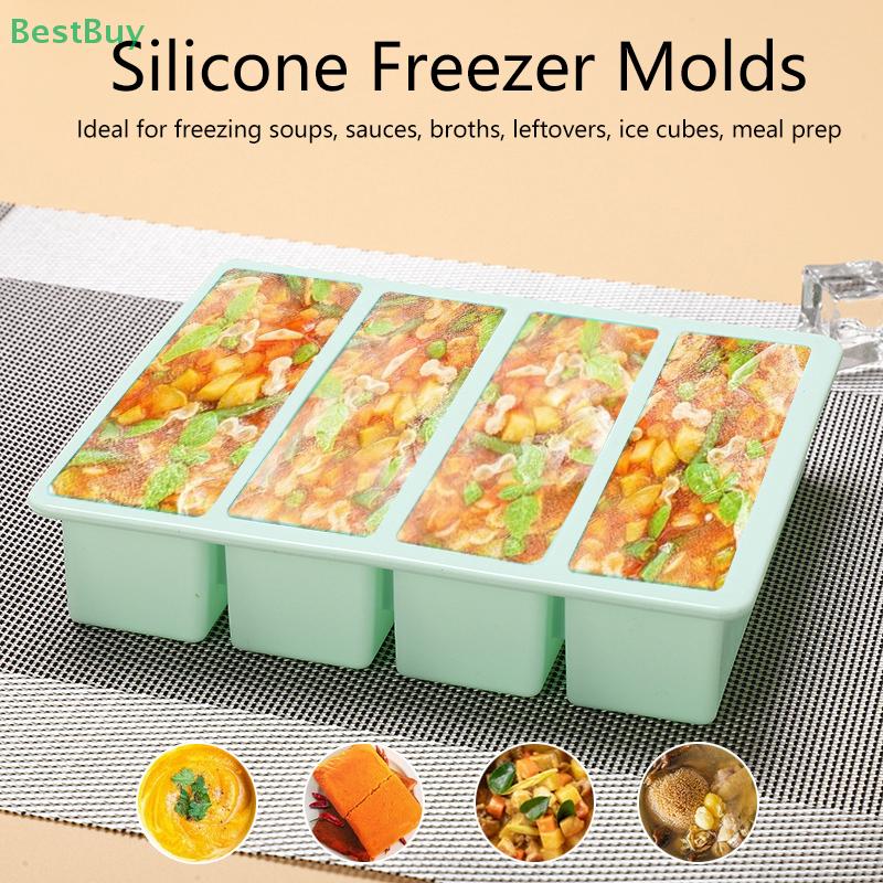 Silicone Freezer Molds With Lids Easy Meal Prep Container Freezer Trays With Lid For Food Soup Desserts Kitchen Storage Tool