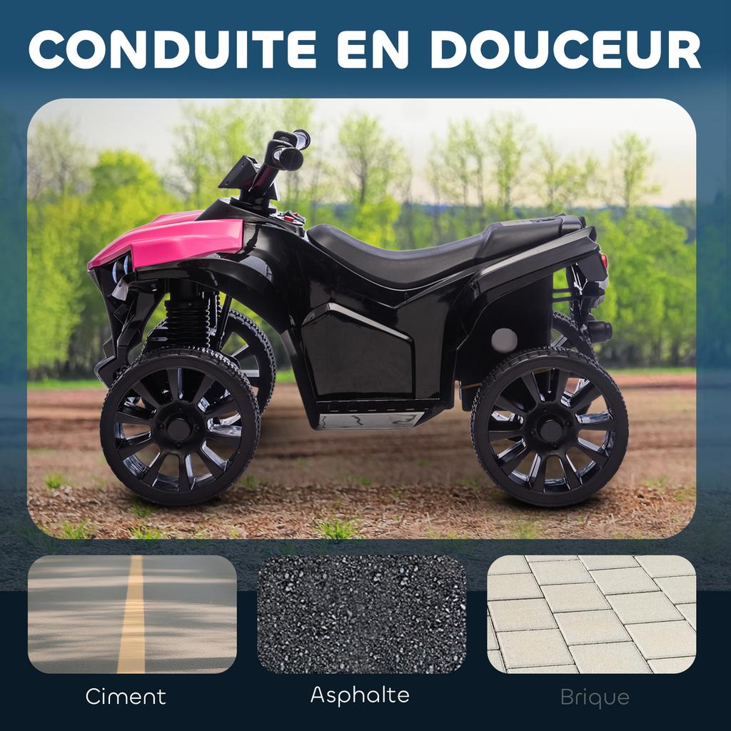 Electric Ride-On Quad Bike for Kids, 6V, Music, LED Headlights, 18-56 Months, 70 x 42 x 45 cm, Pink