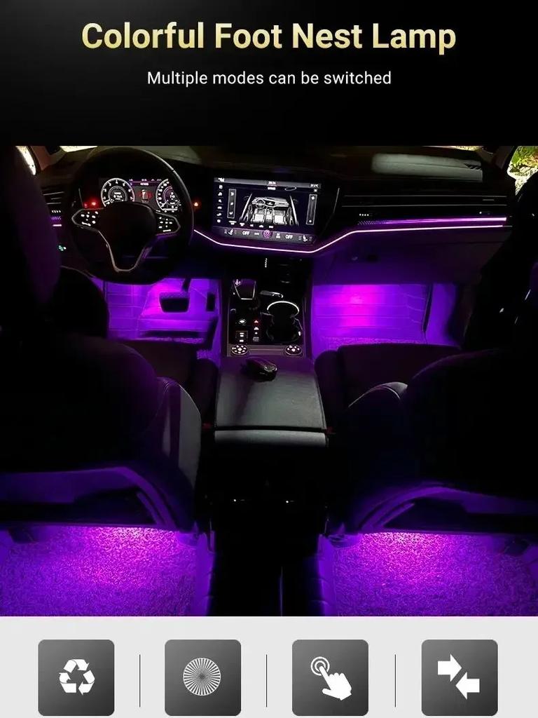 For Skoda Rapid 2013~2020 Car Footwell Lights Touch LED Light Trim Kit Ambient Atmosphere Neon Lights Bulbs Interior Accessories