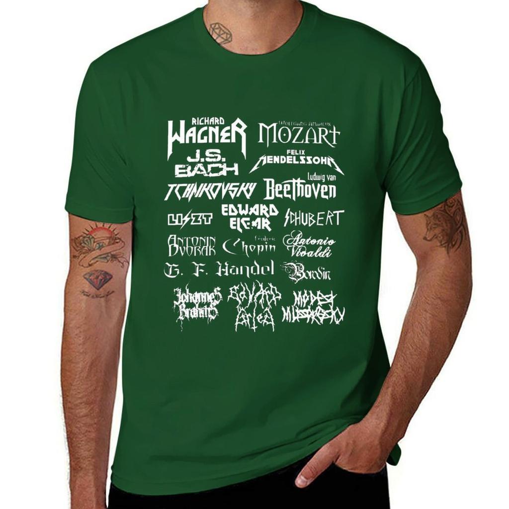 Koszulka z klasycznymi kompozytorami heavy metalową czcionką dla chłopców białe ubrania kawaii vintage koszulki męskie