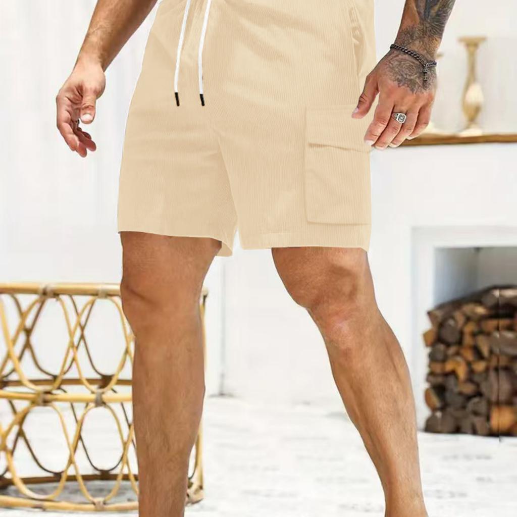 Men's Corduroy Multi Pocket Cargo Shorts Elastic Waistband Drawstring Casual Outdoor Work Shorts
