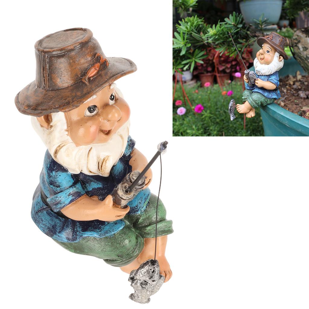 Gnomo da pesca seduto, divertente, resistente ai raggi UV, in resina, decorativo, per esterni, giardino, prato, gnomo, statua, decorazione da giardino