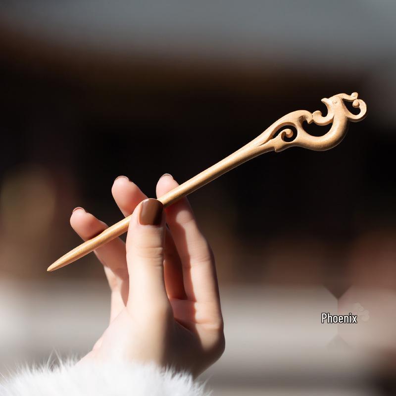 Peach Wood Ancient Style Hairpin for Qipao and Hanfu Headwear