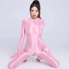 Erotic Jumpsuits Zipper Open Crotch Full Body Satin Oil Glossy Rompers Gloves Tights Shiny Sexy Bodysuit Women Club Party