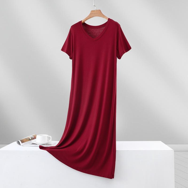 

Новый летний стиль Корейское платье с V-образным вырезом, коротким рукавом, большого размера, свободного кроя, средней длины для женщин L бордовый