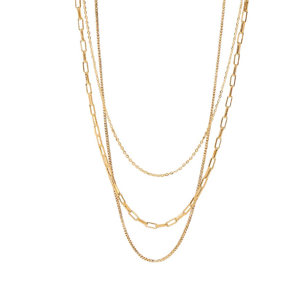 18K Gold Triple-Layer Stainless Steel Necklace - European & American Trendy Design for Women