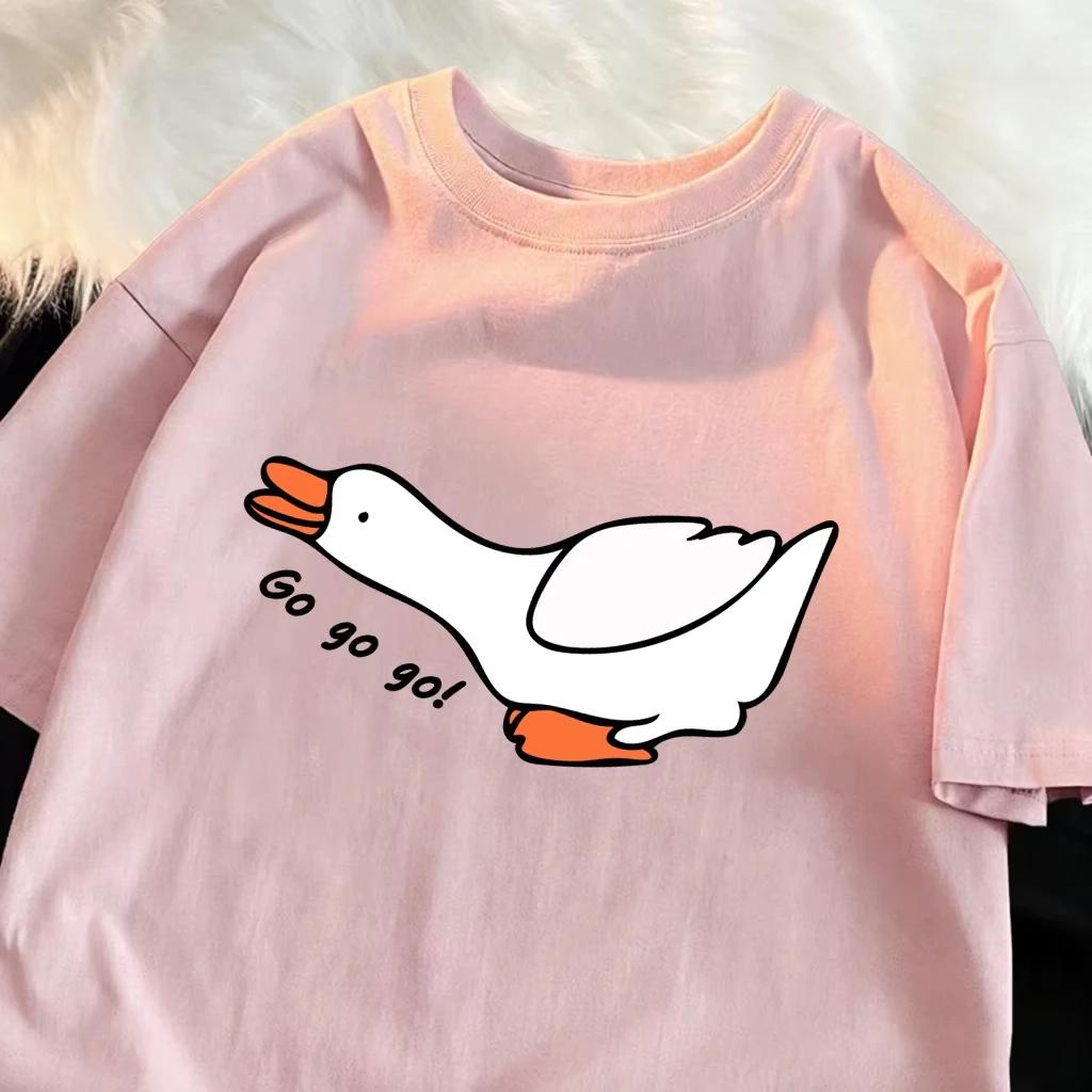 Children Summer Short Sleeve T Shirt Kids Lovely White Duck Go Go Go Letter Graphic Print Tee Boys Girls Outdoor Casual Tops