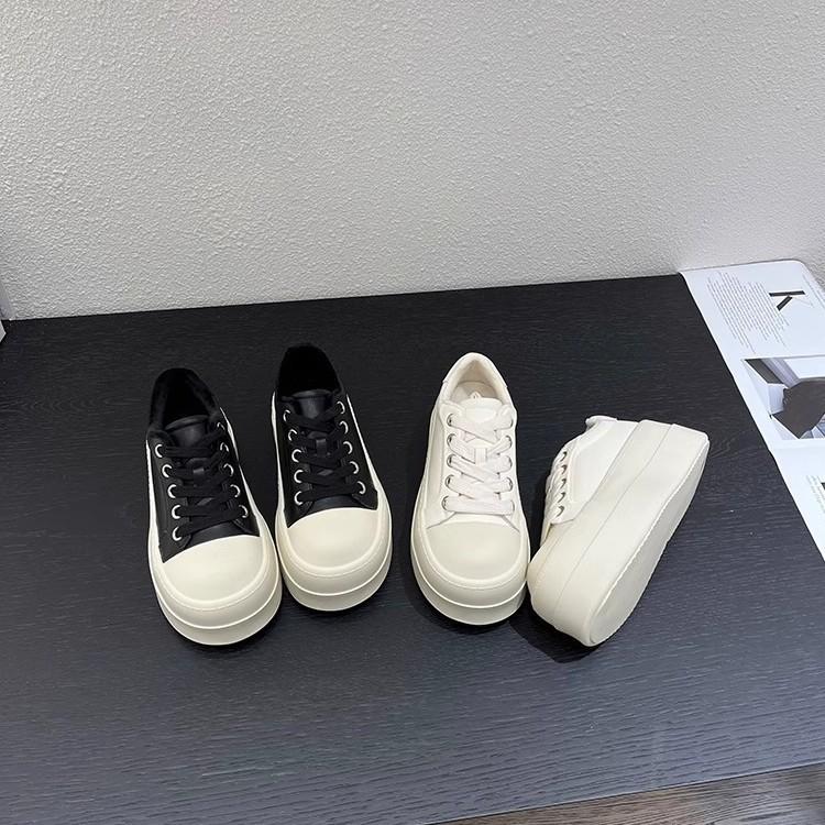 Cowhide version~ Small thick-soled leather muffin shoes for women's 2025 spring new versatile lace-up casual bread shoes