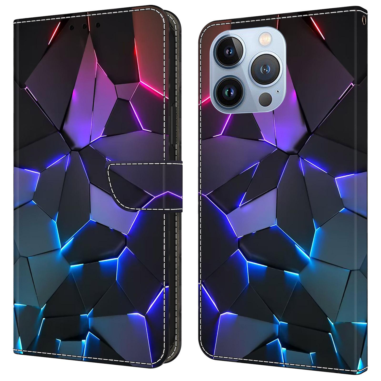 

For iPhone 16 Pro Max Case Pattern Printed Protective Cover TPU+PU Leather Flip Phone Case Blue Cracks