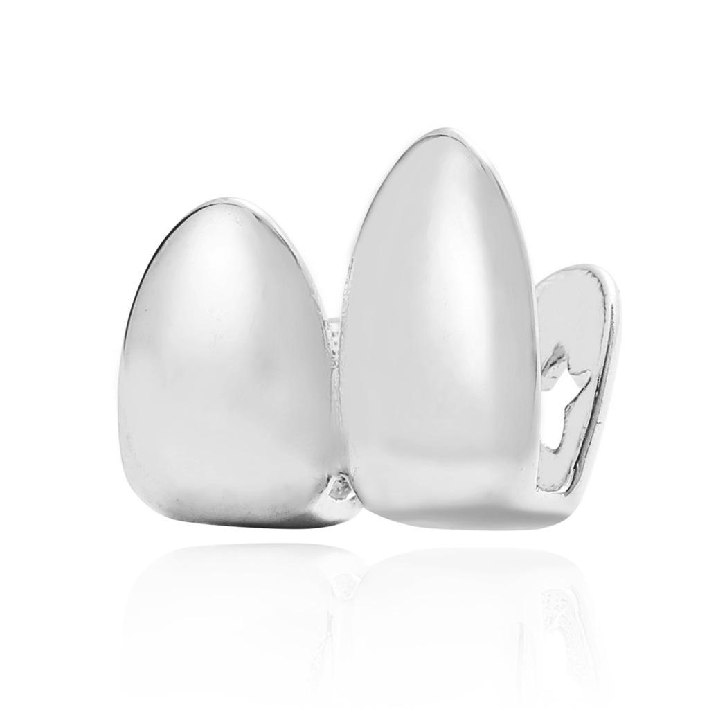Triple Tone Hip Hop Grillz: Gold, Silver, Rose Gold Double Tooth Smooth Surface Fake Teeth Accessories