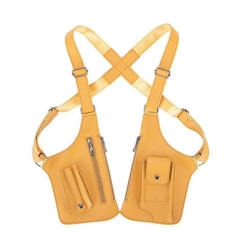 Zaino tattico da esterno antifurto con tracolla doppia e tasche multiple, borsa da petto, borsa a tracolla incrociata da uomo in pelle PU impermeabile