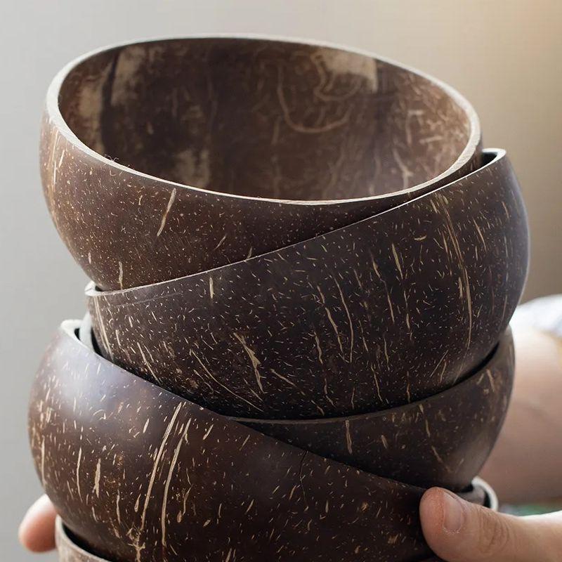 12-15cm  Natural Coconut Bowl Set Wooden Salad Ramen Bowl Coconut Wood Spoon Set Coco Smoothie Kitchen Tableware Coconut Bowl