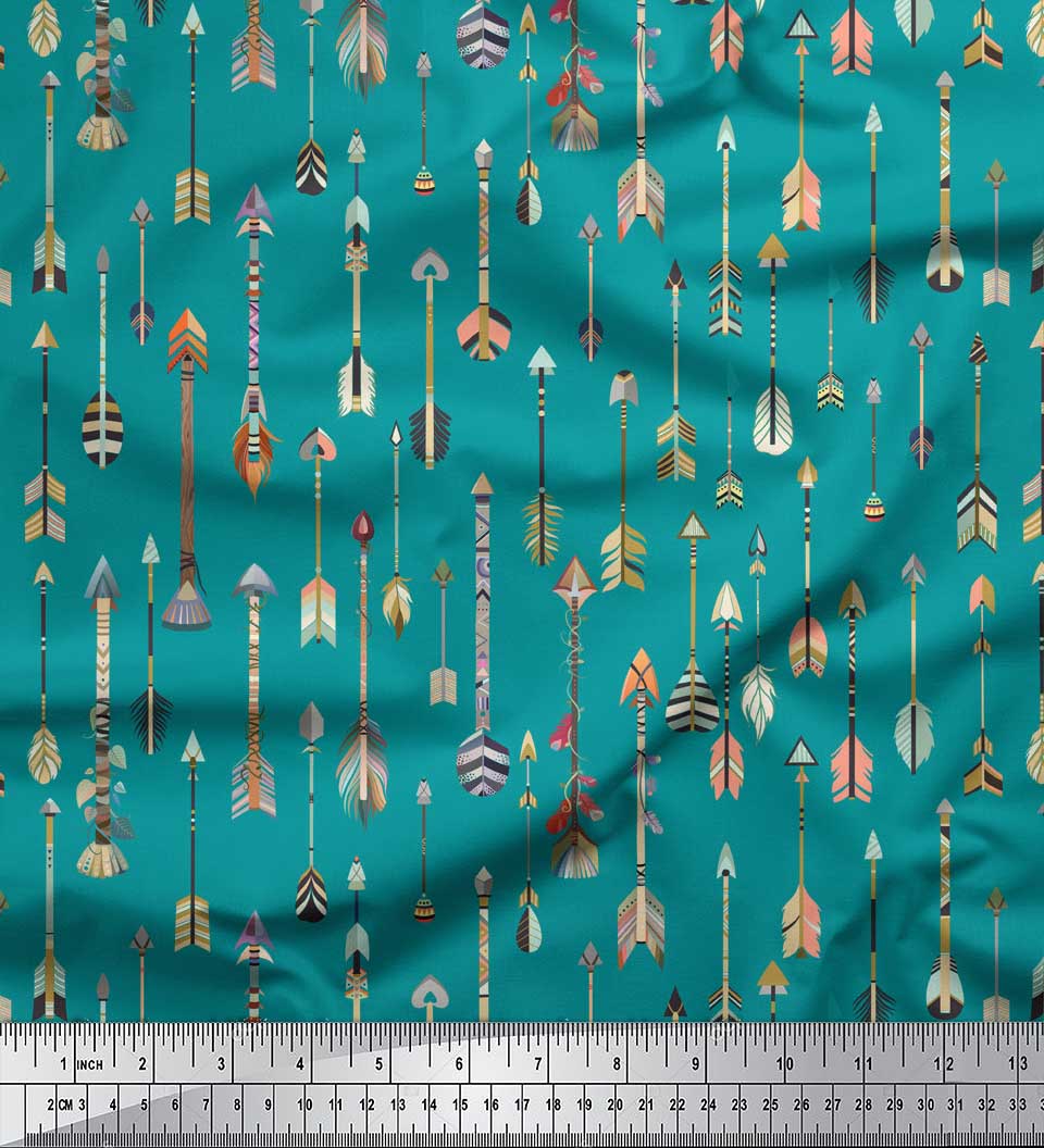 

Японська креп-атласна тканина Soimoi Blue Arrow Tribal Print Тканина на метри 42 дюйми 42 Inch Wide - Poly Crepe зелений
