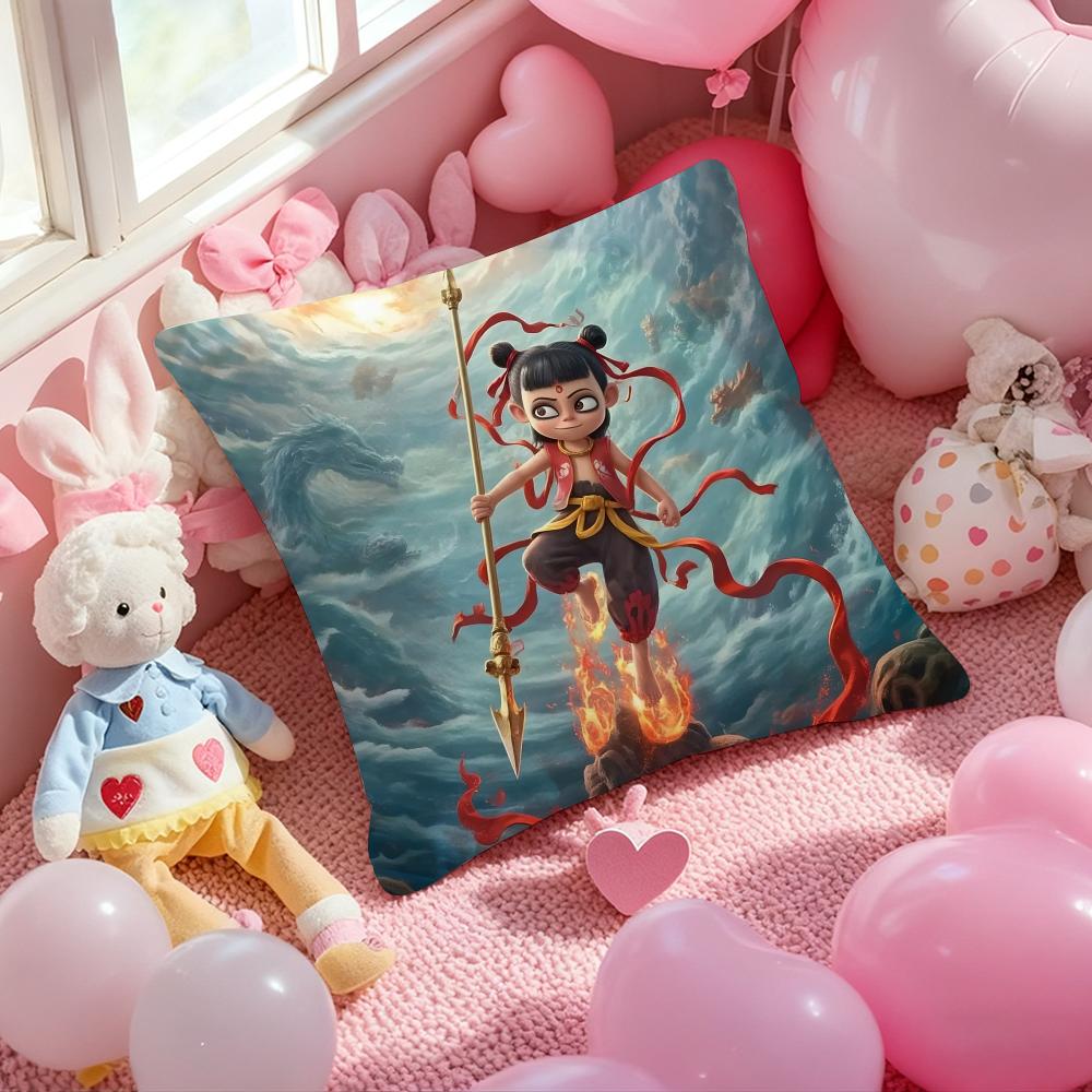 Nezha Chinese Anim Cushion Cover Pattern Printed Pillowcase for Living Room Sofa Cushion Cover & Bedroom Decor