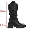 Mode Luxusmarke Motorrad Damen Wadenstiefel Plateau Klobige Hohe Absätze Goth Metal Punk Schuhe für Damen Winter Bequemes Design Stiefel