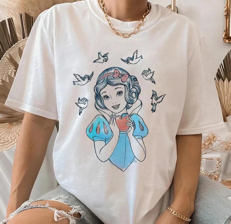 Snow White Birds And Apple Tshirt White S