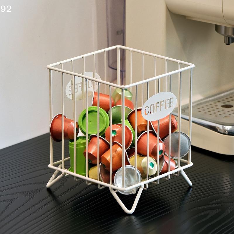 Iron Coffee Pod Holder Large Capacity Coffee Capsule Holder Coffee Creamer Container Square Shape Pod Storage Cup