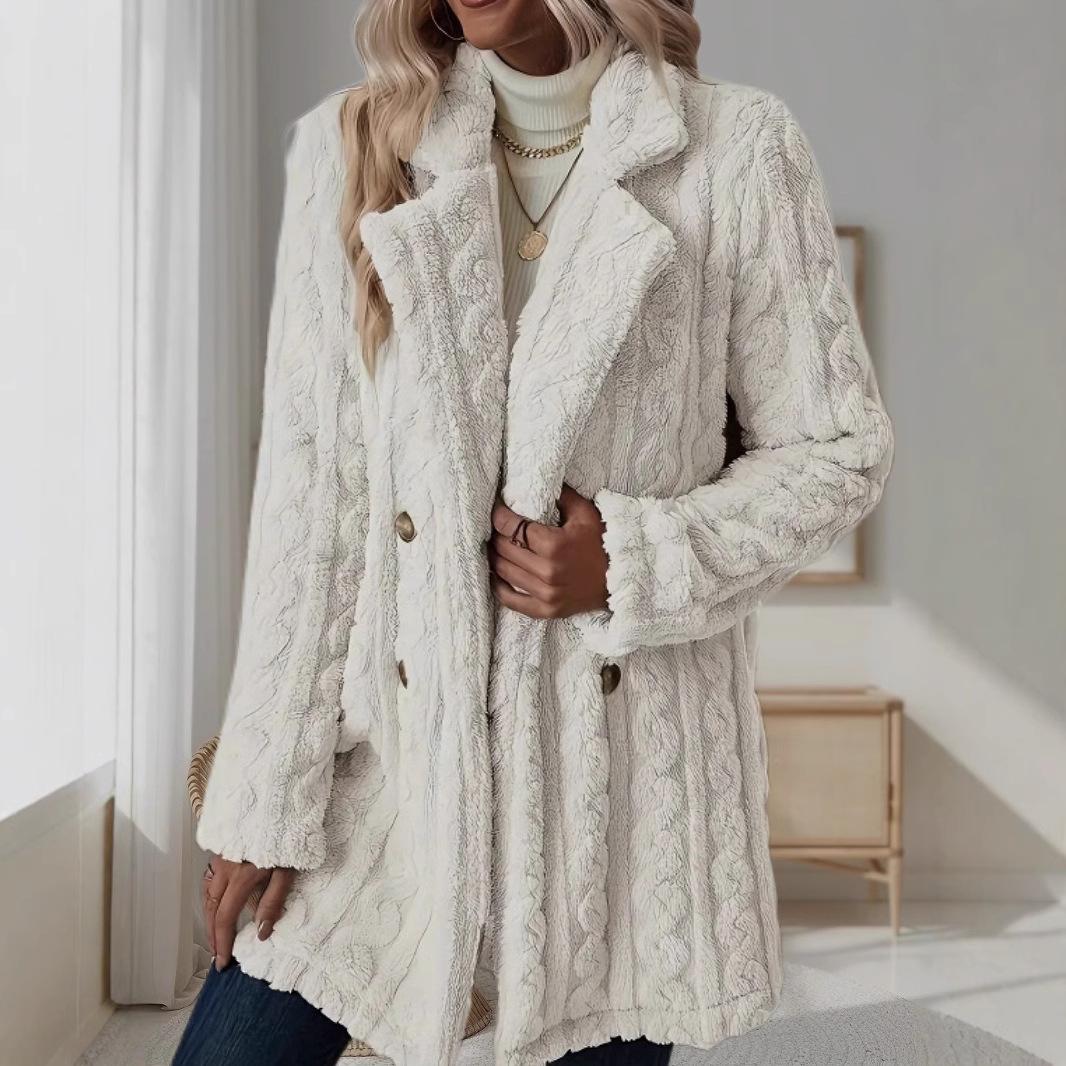 

Повседневная зимняя куртка женская однотонная с воротником, текстурированная, двубортная, шерстяное пальто с длинными рукавами, длинные пальто из кораллового вельвета XL