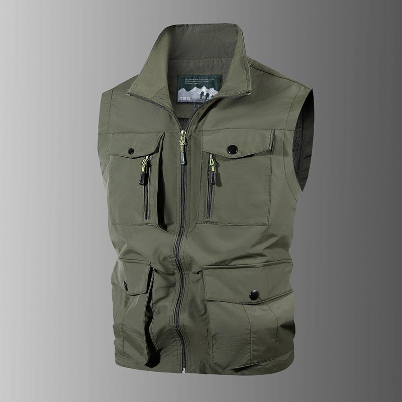 MultiBag Vest Men'S Outdoor Leisure StandUp Collar Fishing Vest Tooling Jacket Photography Vest