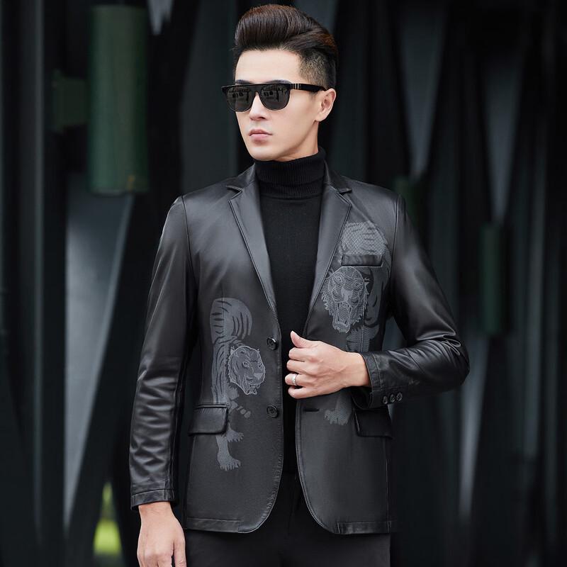 Men's Genuine Sheepskin Printed Leather Jacket