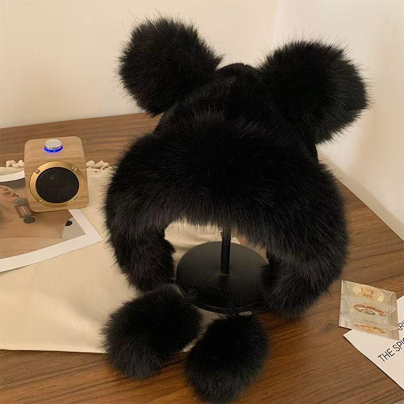 Women's Winter Faux Mink Fur Lei Feng Hat with Bear Ears and Ear Protection - Cute, Thickened, and Warm