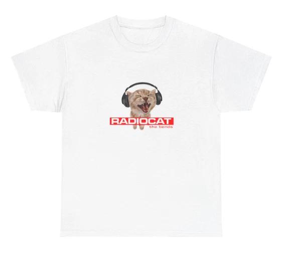 Radiocat Headphones Tee | Cat with Headphones Graphic T-Shirt - Radiohead Funny S