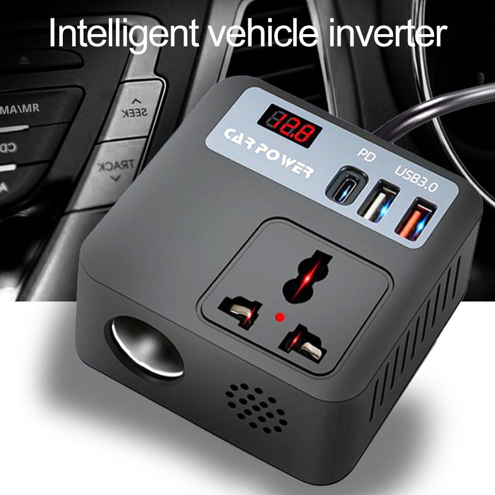 200W Car Power Inverter DC 12V/24V To AC 220V, Cube Socket with QC3.0 Fast USB Charger, for Car/Truck/Van Laptop Charging V6K7
