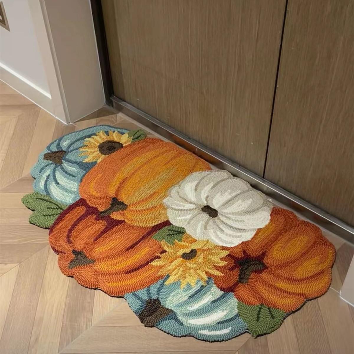 

Colorful Pumpkin Door Mat American Retro Kitchen Rug Bedroom Decoration Floor Mats Hand-woven Polypropylene/Polyester 45x67cm Polyester