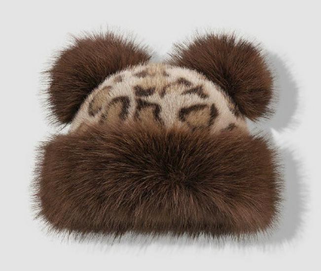 

Women s Retro Leopard Plush Hat with Bear Ears - Thickened Winter Faux Fur Ear Flap Bucket Hat
