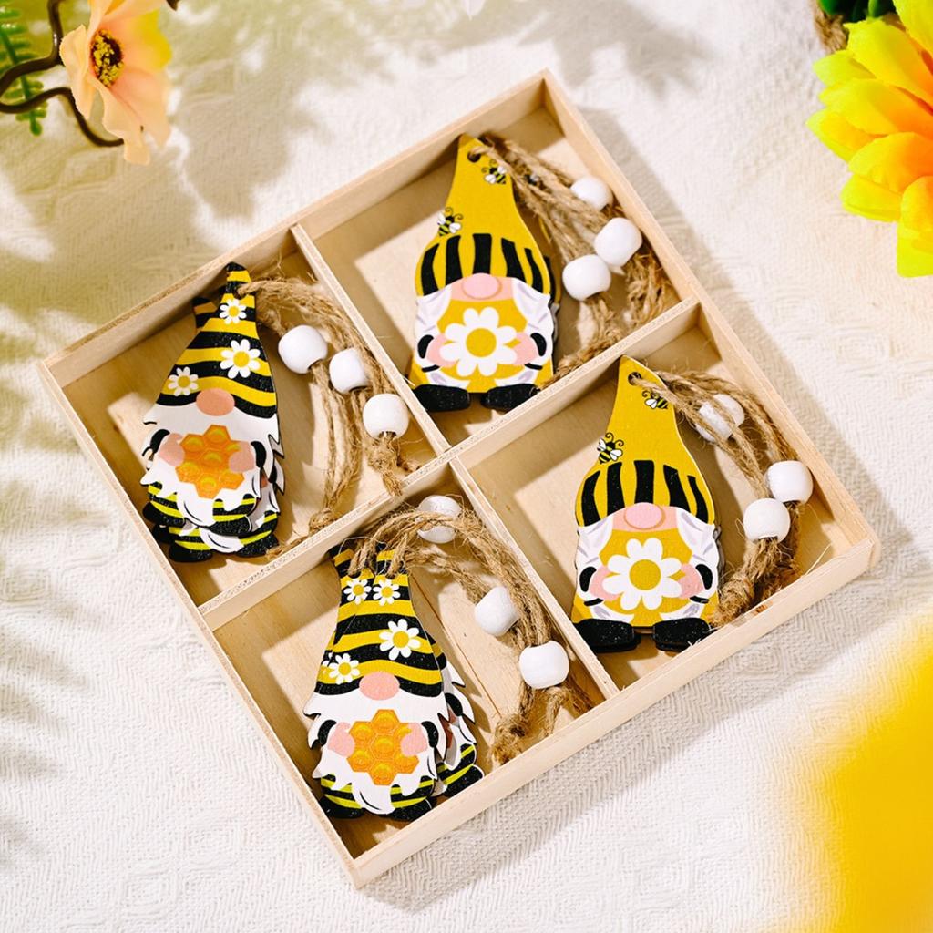Bee Festival Decorations, Painted 3grid Wooden Box Pendant, Home Atmosphere, Props And Supplies