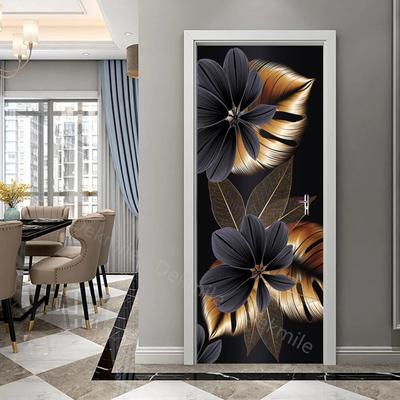 3D Wallpaper On The Wall Black Color Vinyl Door Decoration Home Door Flower Woman Relief Mandala Deur Stickers Autocollant Porte
