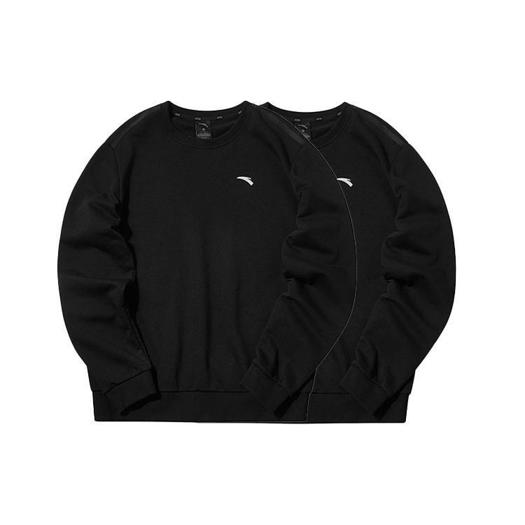 Anta Solid Color Logo Print Round Neck Pullover Casual Sweatshirt Men Tops Black 952147769-2