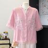 New Chinese Embroidered Stand-Up Collar Shirt for Middle-Aged Women