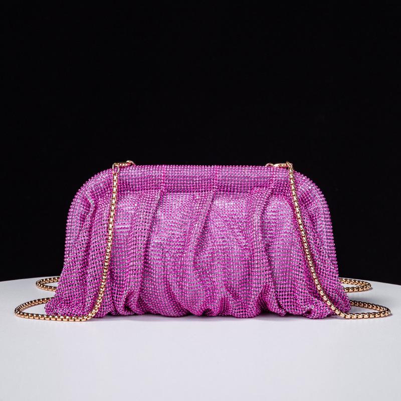 Shiny  Pleated Clutch Evening Bag for Women Chains Dumpling Bags New Folds Crystal Bags Bag