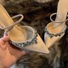 Fashion New Women's Modern High Heel Pointed Toe Sandal Women Thin Heel Apricot Crystal Design Office Shoes Woman Luxury Party Shoes