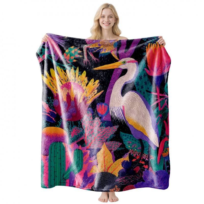 Soft Fleece Blanket With Starry Sky Print Camping Sofa Napping Air Conditioning Use Customizable Design