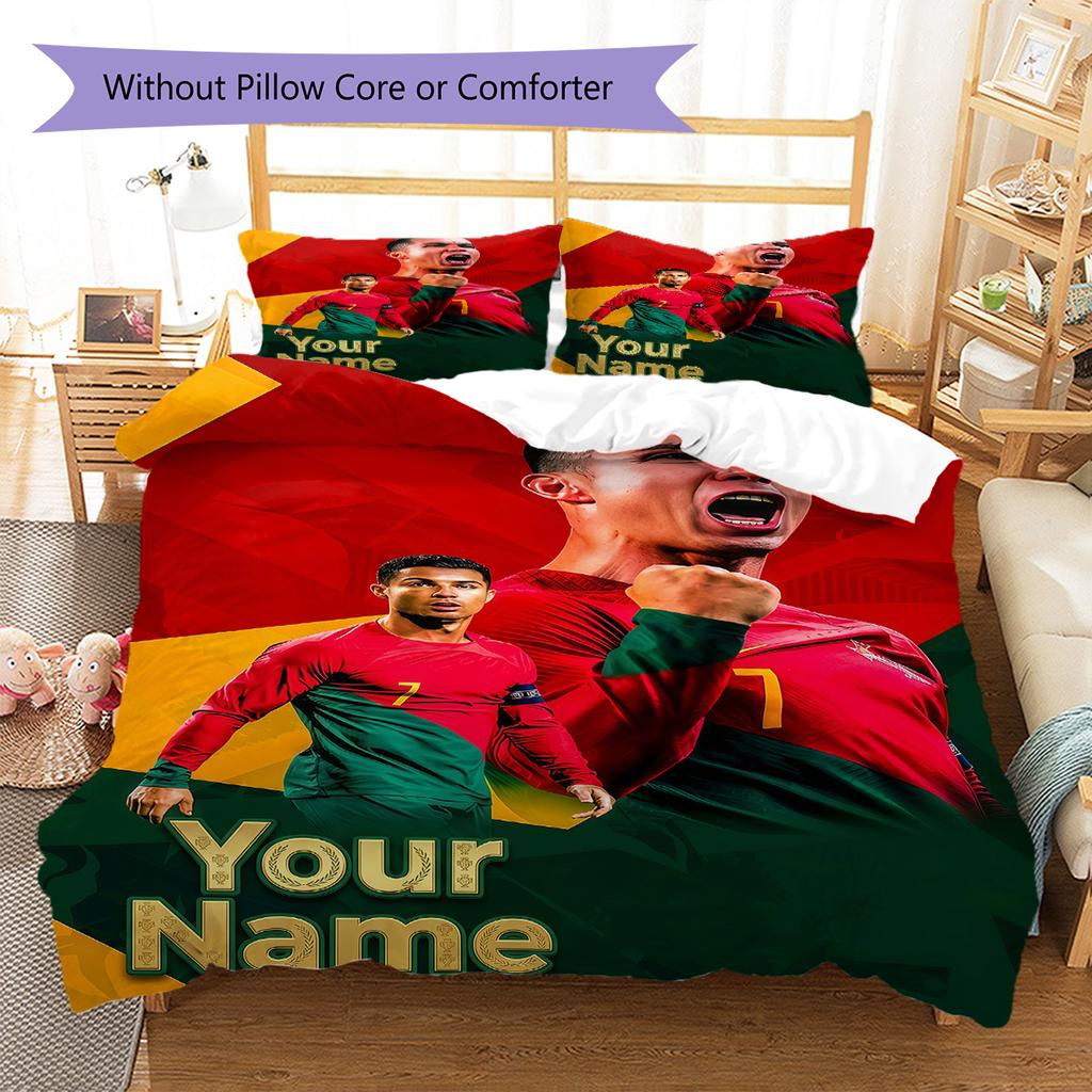 Biancheria da letto per celebrazione del calcio portoghese con nome personalizzato, Set copripiumino Copripiumino Federa Regalo di compleanno per la casa (1 * copripiumino + 2 * federa, senza nucleo)