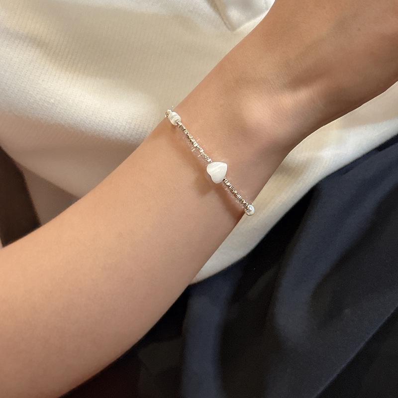 Korean Style Heart-Shaped Clavicle Chain: S925 Sterling Silver Mother-of-Pearl Necklace Bracelet