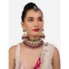 Pink Green Stones Beads Austrian Diamonds Choker Necklace Earring & Maangtikka Set For Women