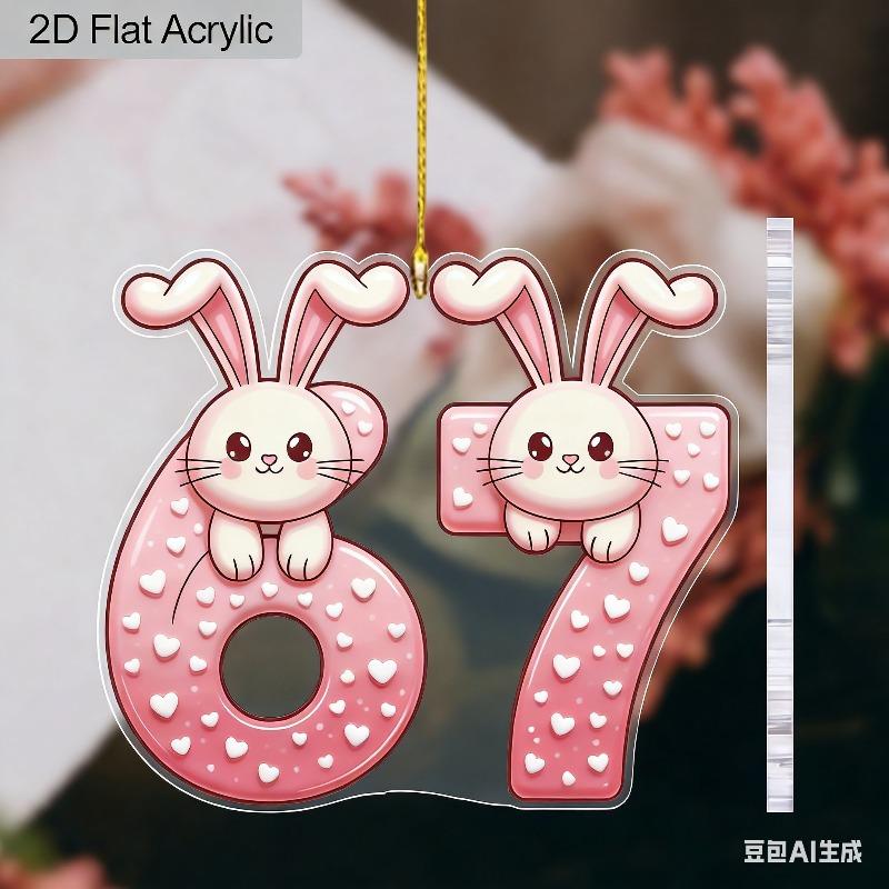2D Flat Acrylic Bunny 67 Decoration Sign, Valentine's Day Gift, Suitable for wall decoration, porch, room, villa, accents Home, Hallway, or Workplace
