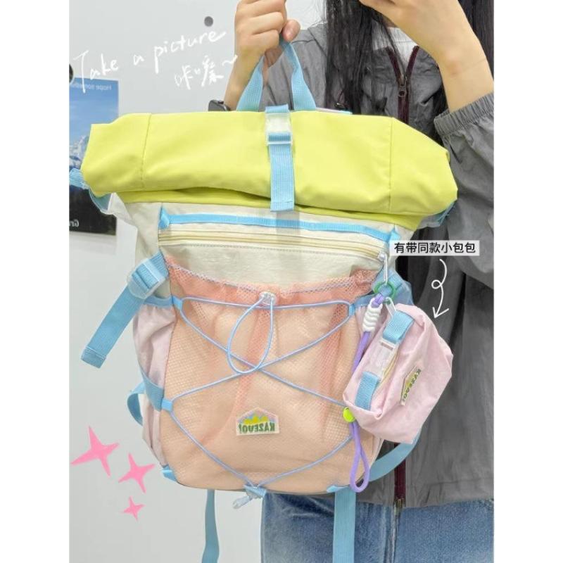 Schoolbag High-value contrasting color outdoor mountaineering bag Large-capacity college student schoolbag Female dopamine commuter men's backpack