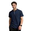 Men Quarter Button T-Shirt Solid Color Short Sleeve Band Collar Summer Tee Loose Fit Tee Shirt with Chest Pocket for Street Holiday Beach