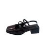 Fashion Fashion Baotou Sandals Spring New Square Head Shallow Mouth Metal Buckle A Line with Soft Sole Non-slip Mid-heel Shoes