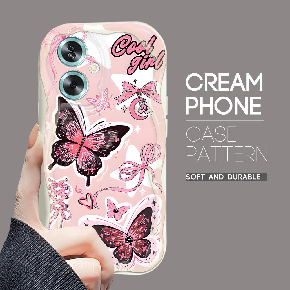 

Милый мультяшный узор, кремовая текстура, мягкий силиконовый чехол с волнистыми краями, чехол для телефона для OPPO Reno Realme Realme C65 белый