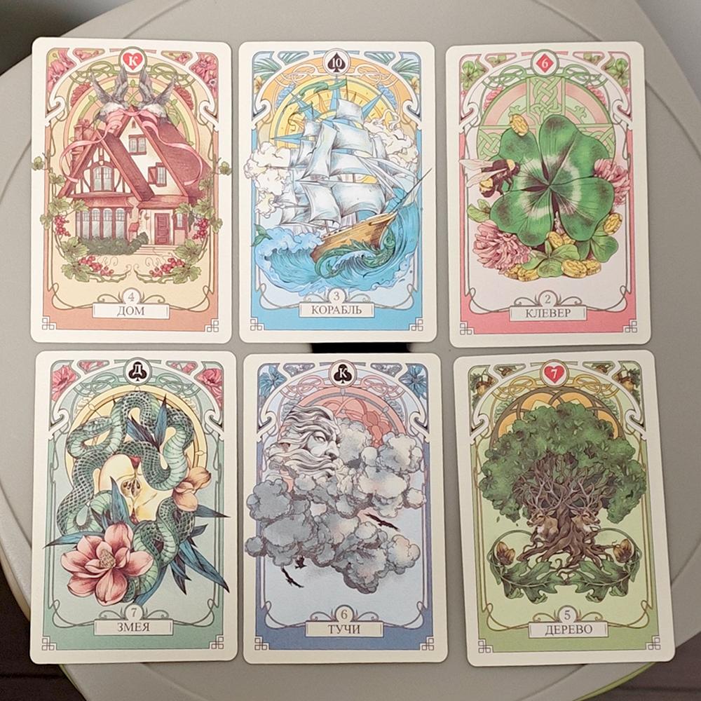 10*6cm Romantic Lenormand Oracle Deck In Russian Language Floral Motifs of The Art Nouveau Style 37 Pcs Cards