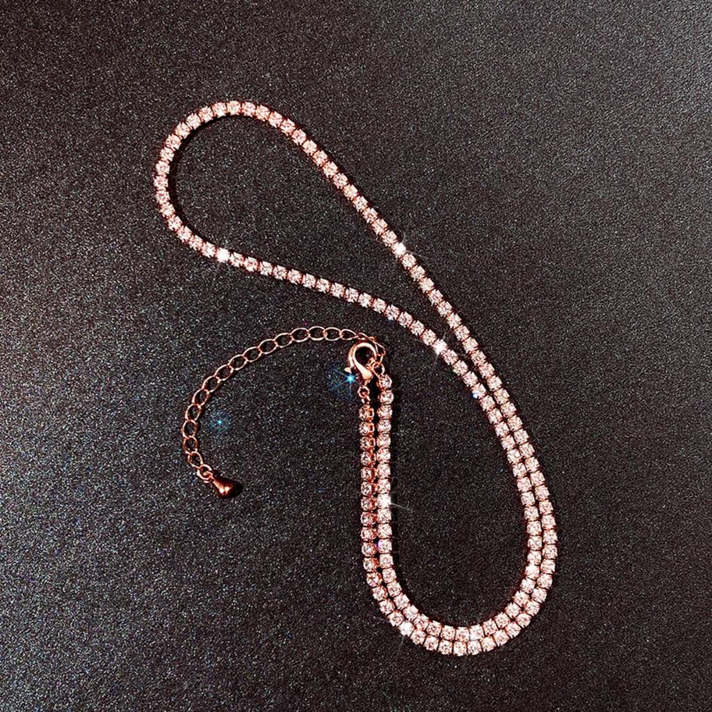 Women All Stone Tennis Chain Necklace Full Sparkling Round Cut Stones Elegant Statement Jewelry