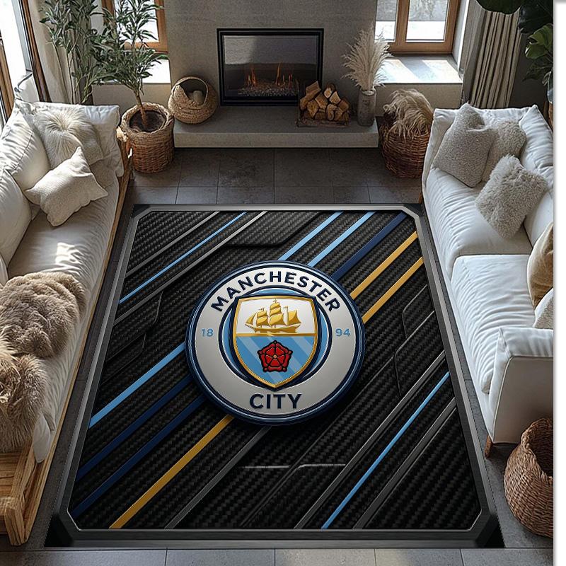 Manchester City Printed Flannel Area Rug Non Slip Soft Polyester Floor Carpet Indoor Decor Mat for Bedroom Living Room Sofa